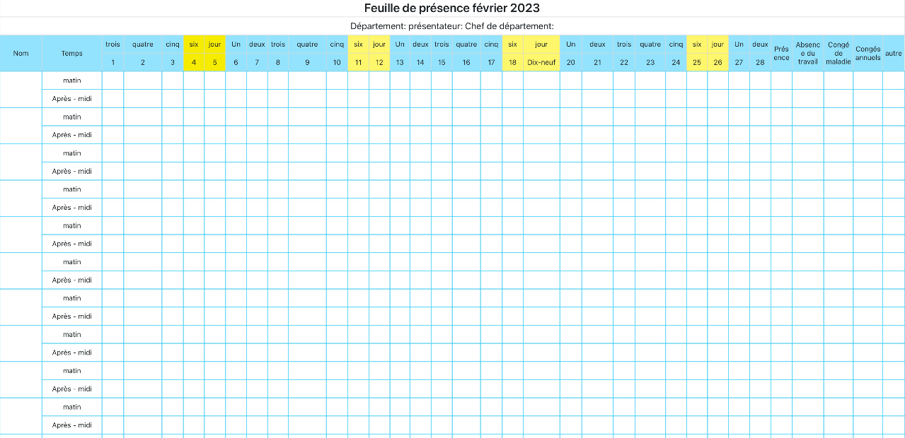 Tableau de présence